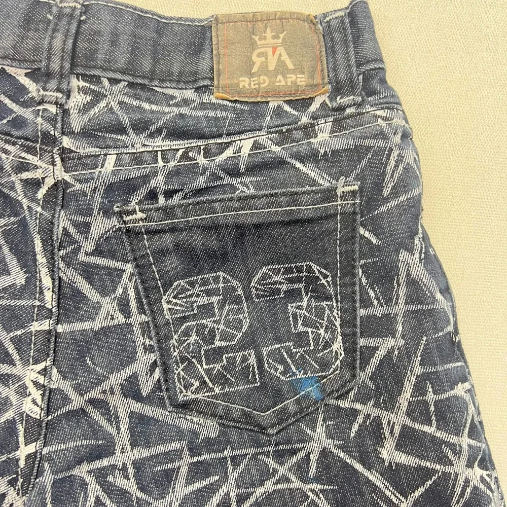 Red Ape Boy Blue Denim Shorts Graffiti Print Chicago Bulls 23 Graphic Red Ape 5M